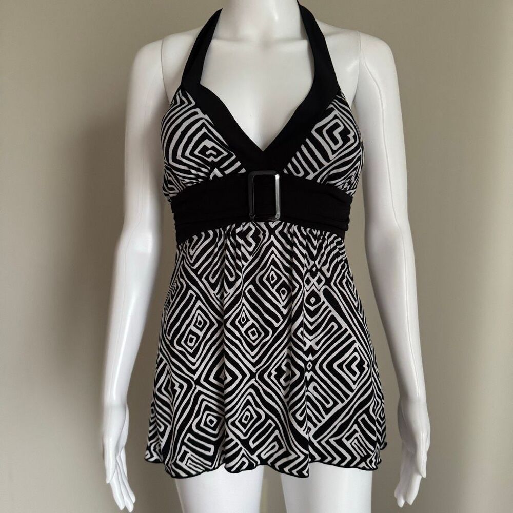 Y2K 2000’s BCX Halter Neck Baby Doll Top With Belt Detail And Tie Back Size M